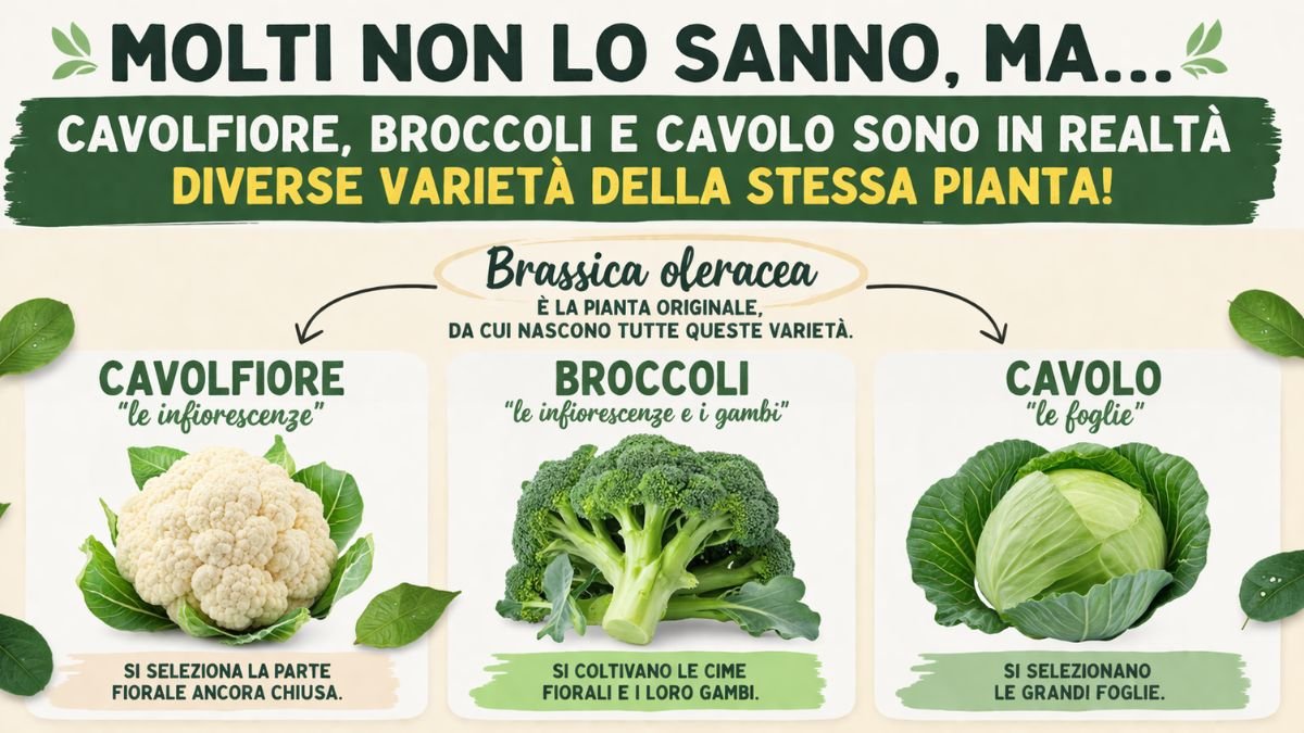 Molti non lo sanno, ma cavolfiore, broccoli e cavolo sono in realtà diverse varietà della stessa pianta