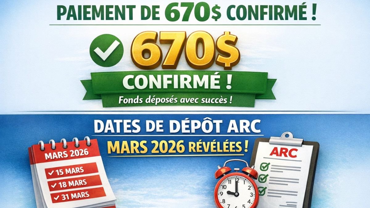 Paiement de 670$ confirmé ! Dates de dépôt ARC mars 2026 révélées