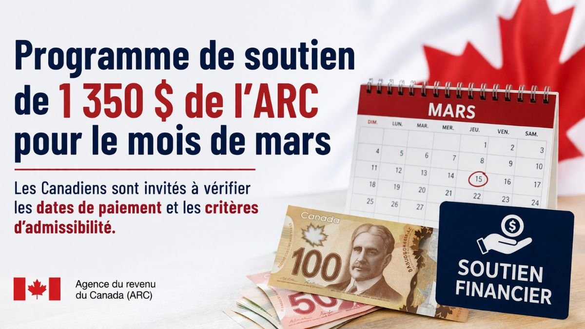 Programme de soutien de 1 350 $ de l’ARC pour le mois de mars — Les Canadiens sont invités à vérifier les dates de paiement et les critères d’admissibilité.