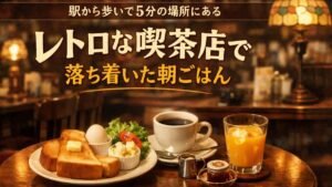 駅から歩いて5分の場所にあるレトロな喫茶店で落ち着いた朝ごはんを
